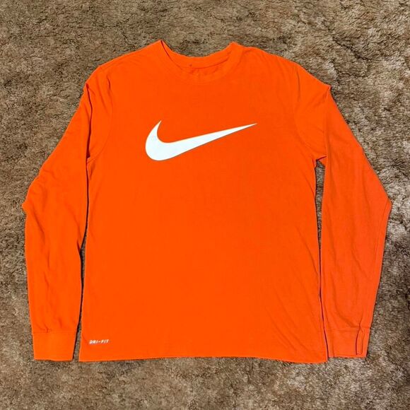 Nike Dri-fit Big Logo Tee Orange / White Medium - Picture 1 of 5